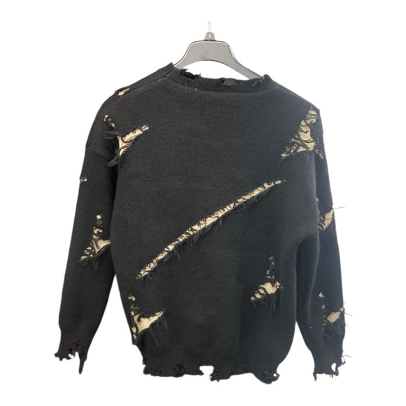 Distressed Black Sweater with Beige Accents - Picture 2 of 4